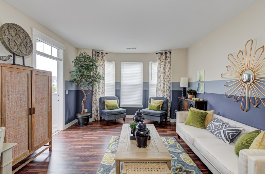 Model Living Room in Sylvania apartments.